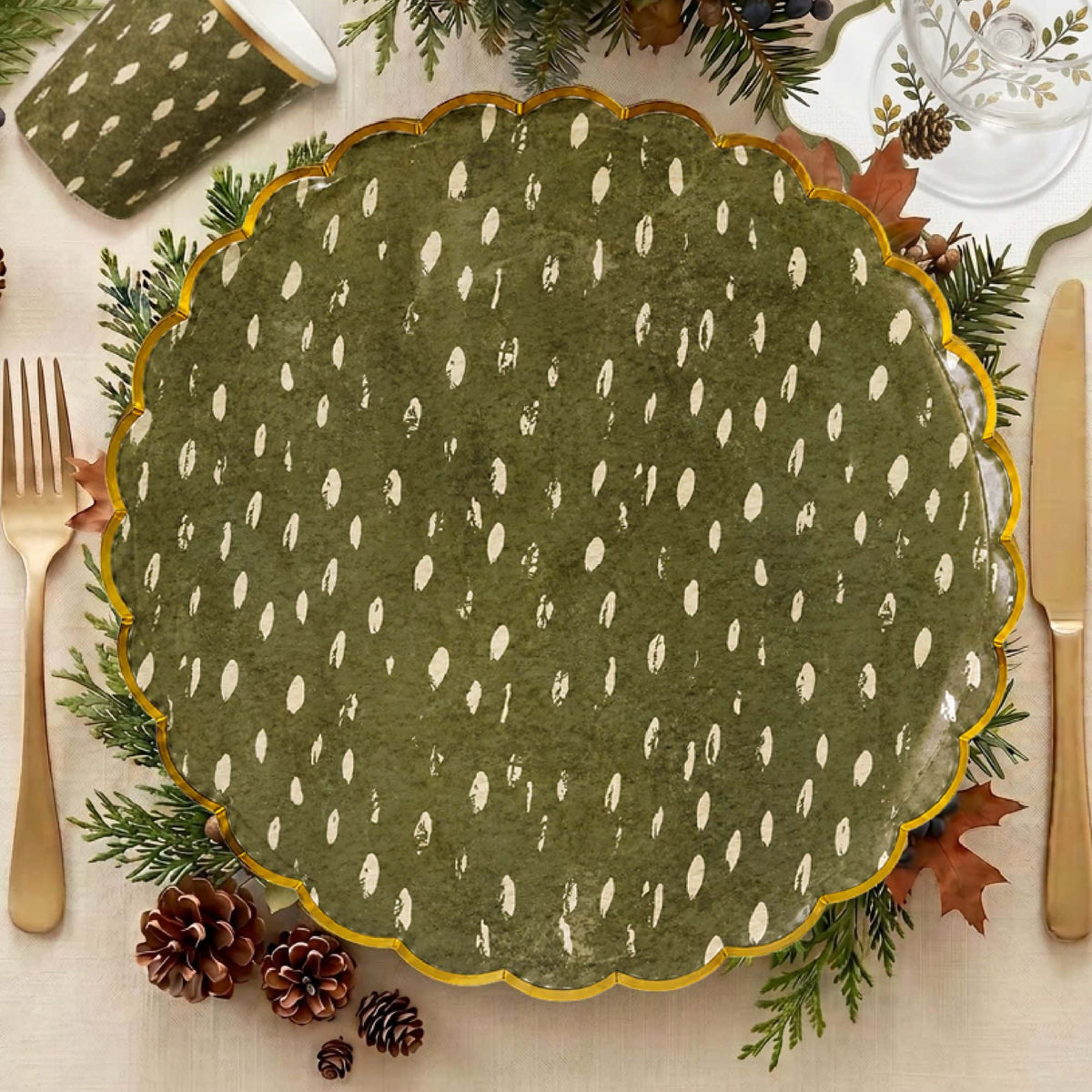 Dapple Dot 10" Large Plate - Olive