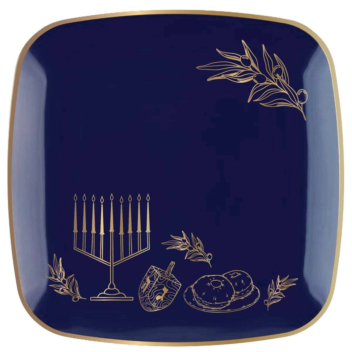 Chanukah Plastic Plates 7" - Navy - 10 Pack