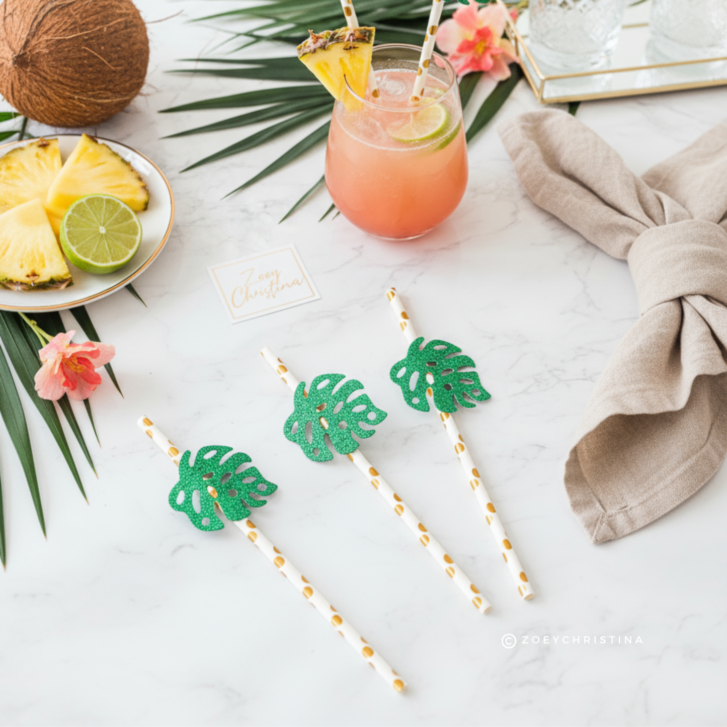 12 Pack - Tropical Leaf Paper straws