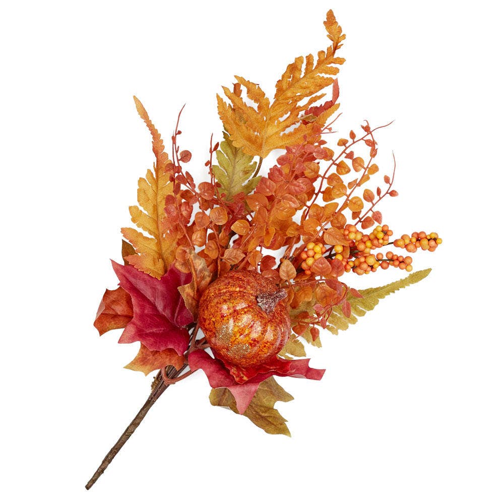 15" Artificial Autumn Leaves, Berries and Pumpkin Stem