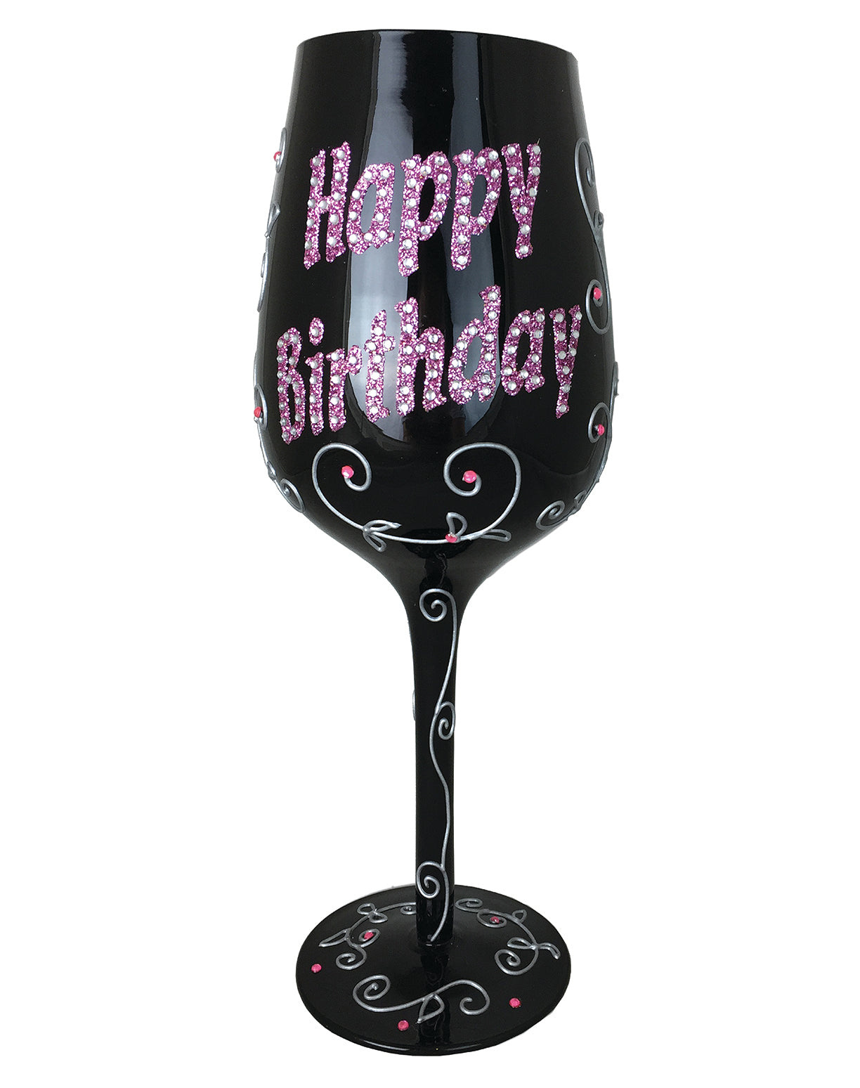 Wine Glass - Happy Birthday Black/Pink