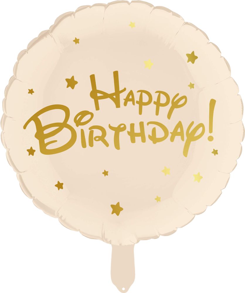 #195 Happy Birthday Script Cream 18in Balloon