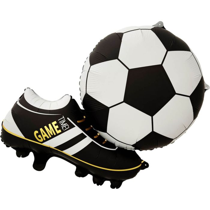 #357 Black Cleats Kicking Soccer Ball 29in Balloon