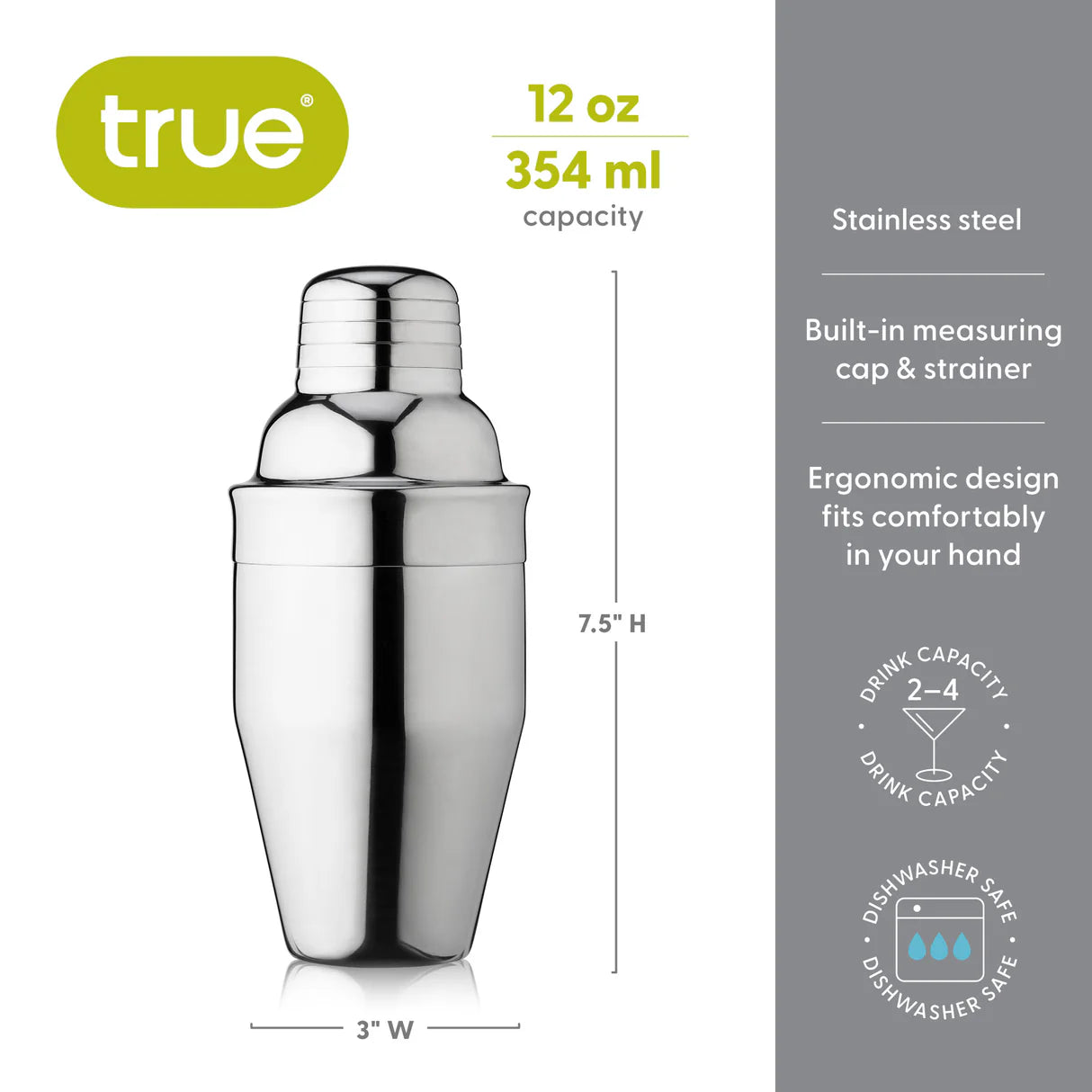 Contour 12oz Cocktail Shaker in Stainless Steel
