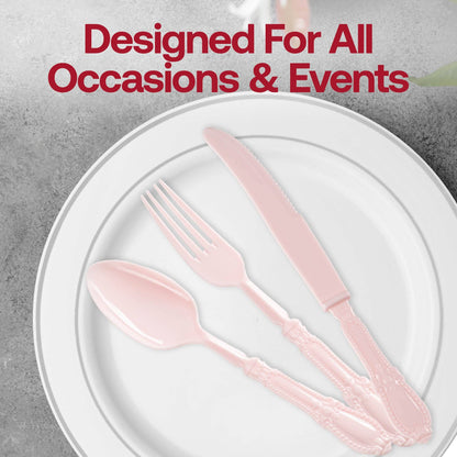 Pink Baroque Disposable Plastic Cutlery Set - 20 Guests