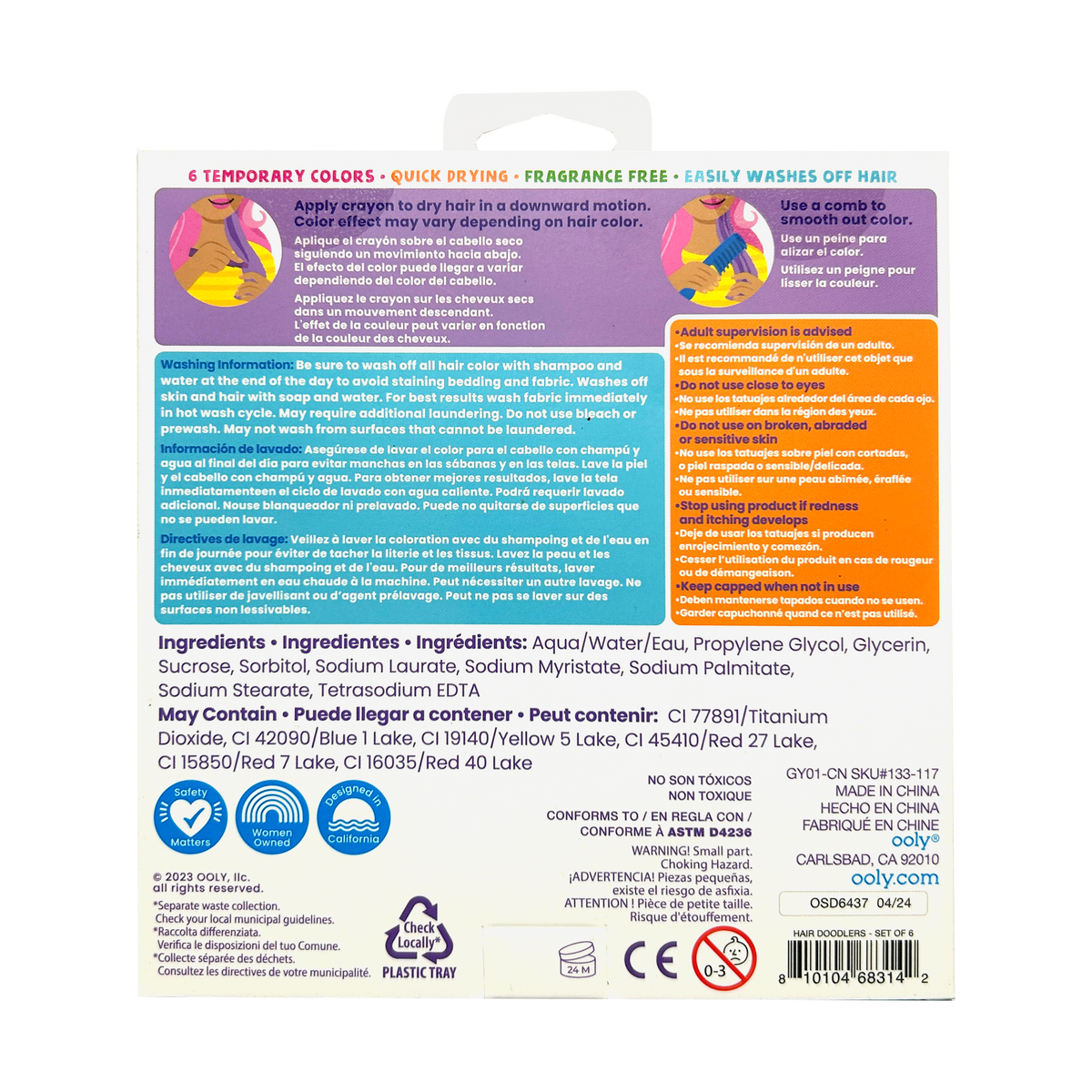 Hair Doodlers Hair Crayons Set of 6
