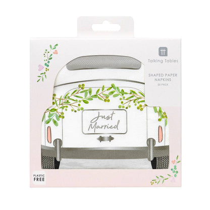 Just Married Car Shaped Napkins - 16 Pack | Wedding Decor |
