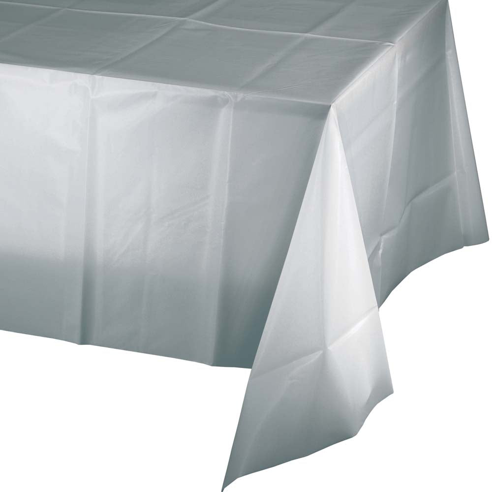 Silver Plastic Table Cover 54x108
