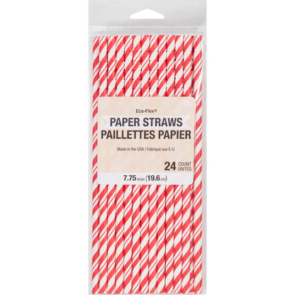 Striped Paper Straws 24ct - Red