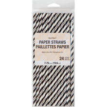 Striped Paper Straws 24ct - Black