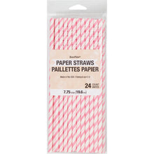 Striped Paper Straws 24ct - Pink