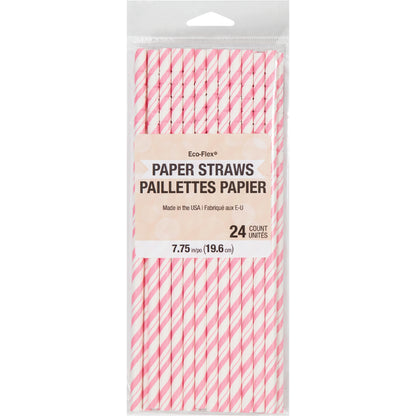 Striped Paper Straws 24ct - Pink