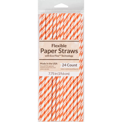 Striped Paper Straws 24ct - Orange