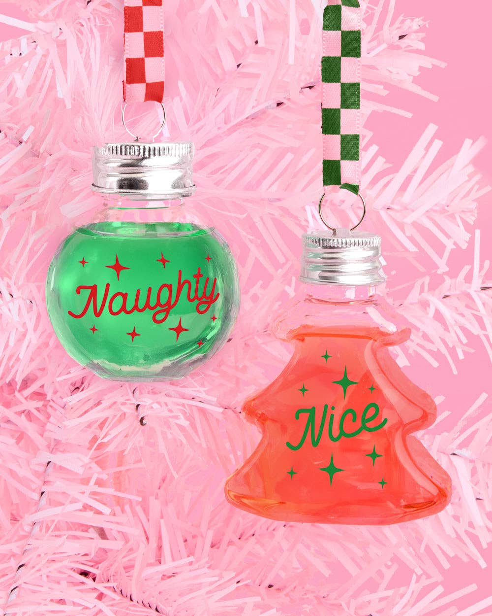 Christmas Spirit Ornaments - 10 shot glass ornaments, Christmas Party, Team Nice Naughty