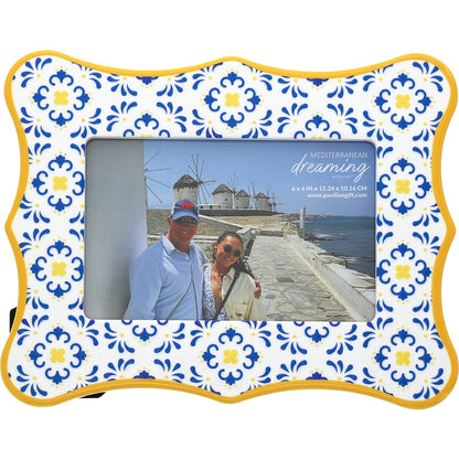 Blue & Yellow-8.25"x6.5" Picture Frame Holds 6" x 4" Photo