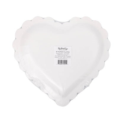 Cream and Black Scalloped Heart Shaped Plates 8ct