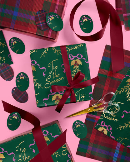 Tis the Season Wrapping Paper  12 sheets + 16 tags Christmas