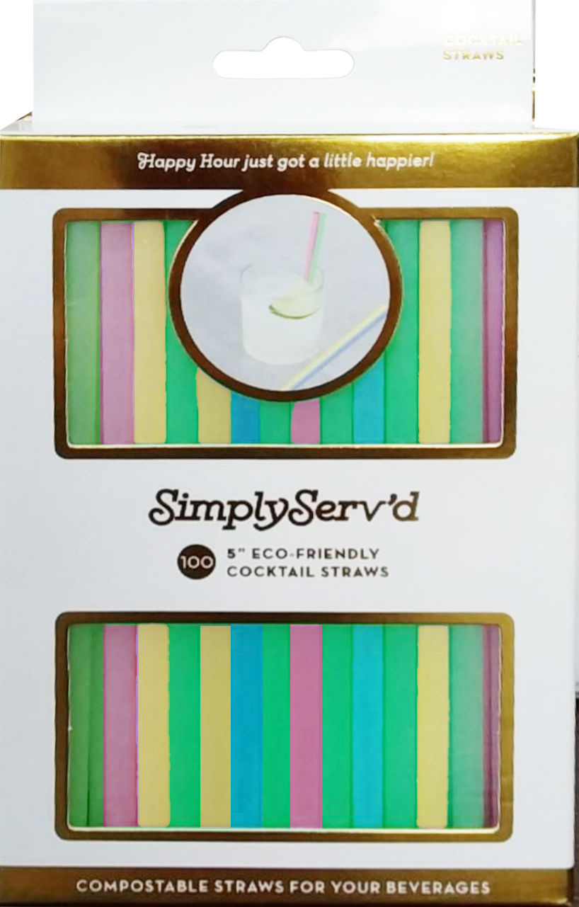 5” Cocktail Straw Assorted Compostable PLA/100pk