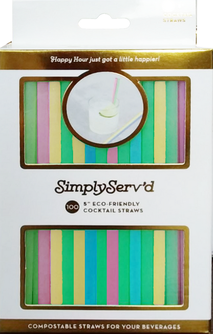 5” Cocktail Straw Assorted Compostable PLA/100pk