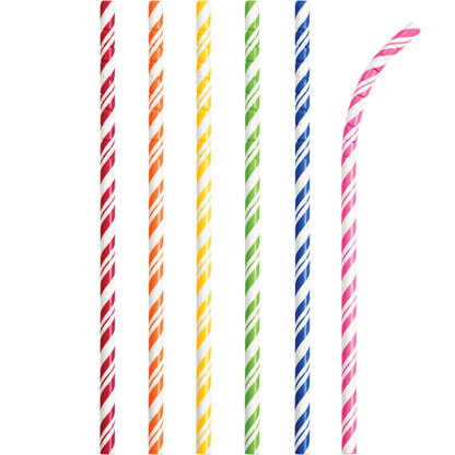 Striped Paper Straws 24ct - Assorted