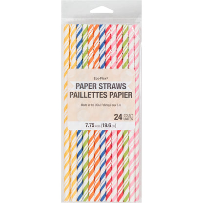 Striped Paper Straws 24ct - Assorted