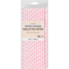 Striped Paper Straws 24ct - Pink