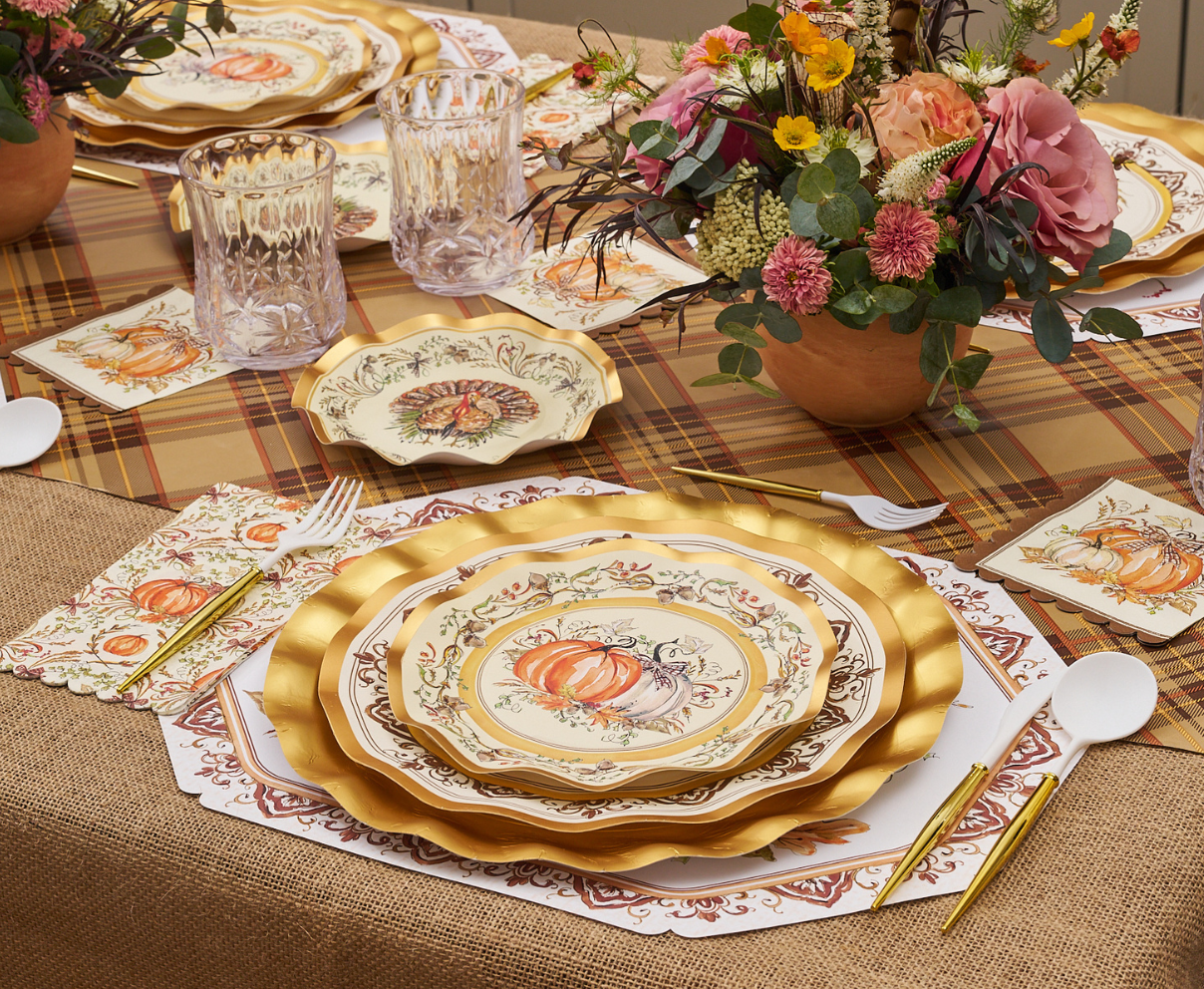 Turkey & Gourds 8in Salad Plates 8ct