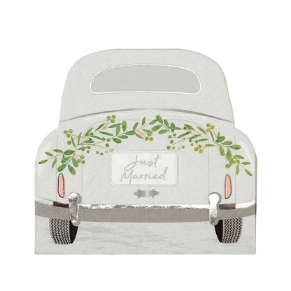 Just Married Car Shaped Napkins - 16 Pack | Wedding Decor |