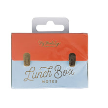 Packaged lunch box notes with 'My Little Day' branding on an orange and light blue background.