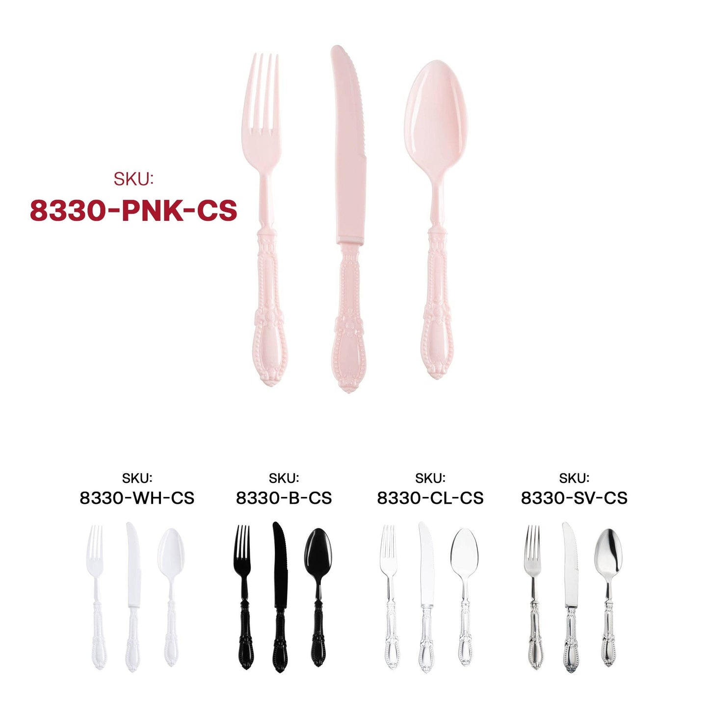 Pink Baroque Disposable Plastic Cutlery Set - 20 Guests