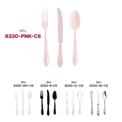 Pink Baroque Disposable Plastic Cutlery Set - 20 Guests
