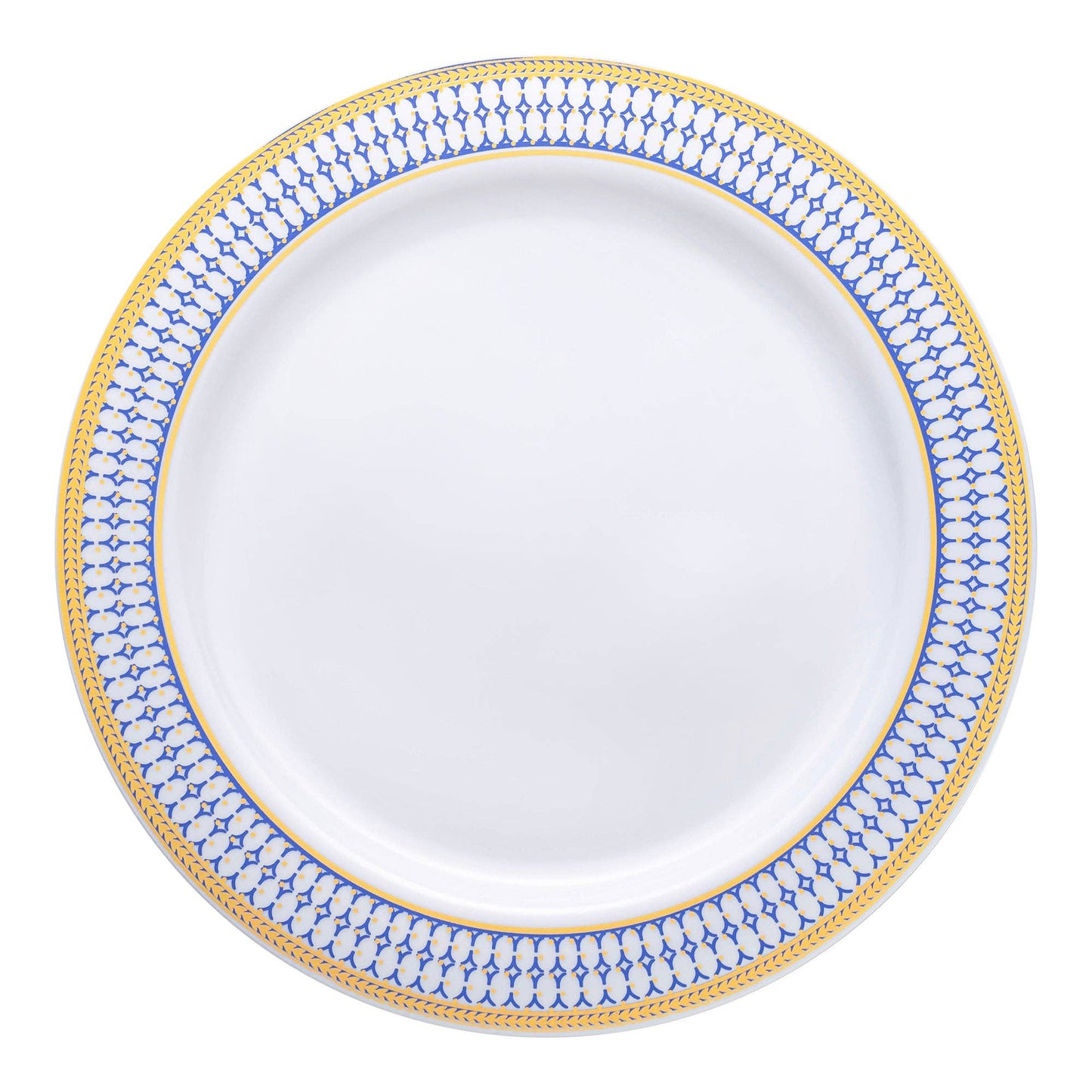 10.25" White Blue Gold Chord Rim Dinner Plates - 10 pcs