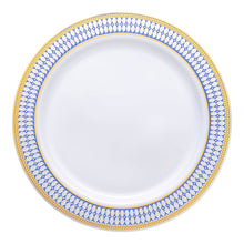 10.25" White Blue Gold Chord Rim Dinner Plates - 10 pcs