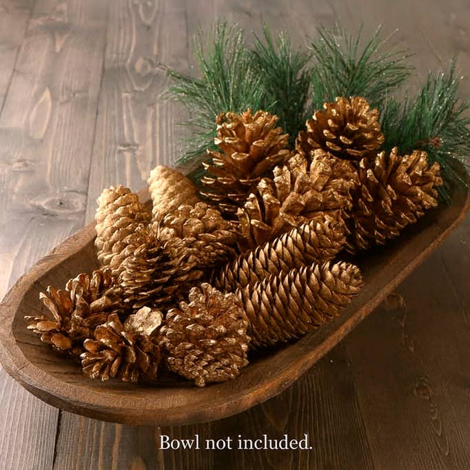 Bag of Natural Gold Painted Pinecones and Faux Pine Sprigs