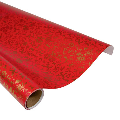 Roll Wrap - Flora Scrollwork Red/Gold 30”x8’