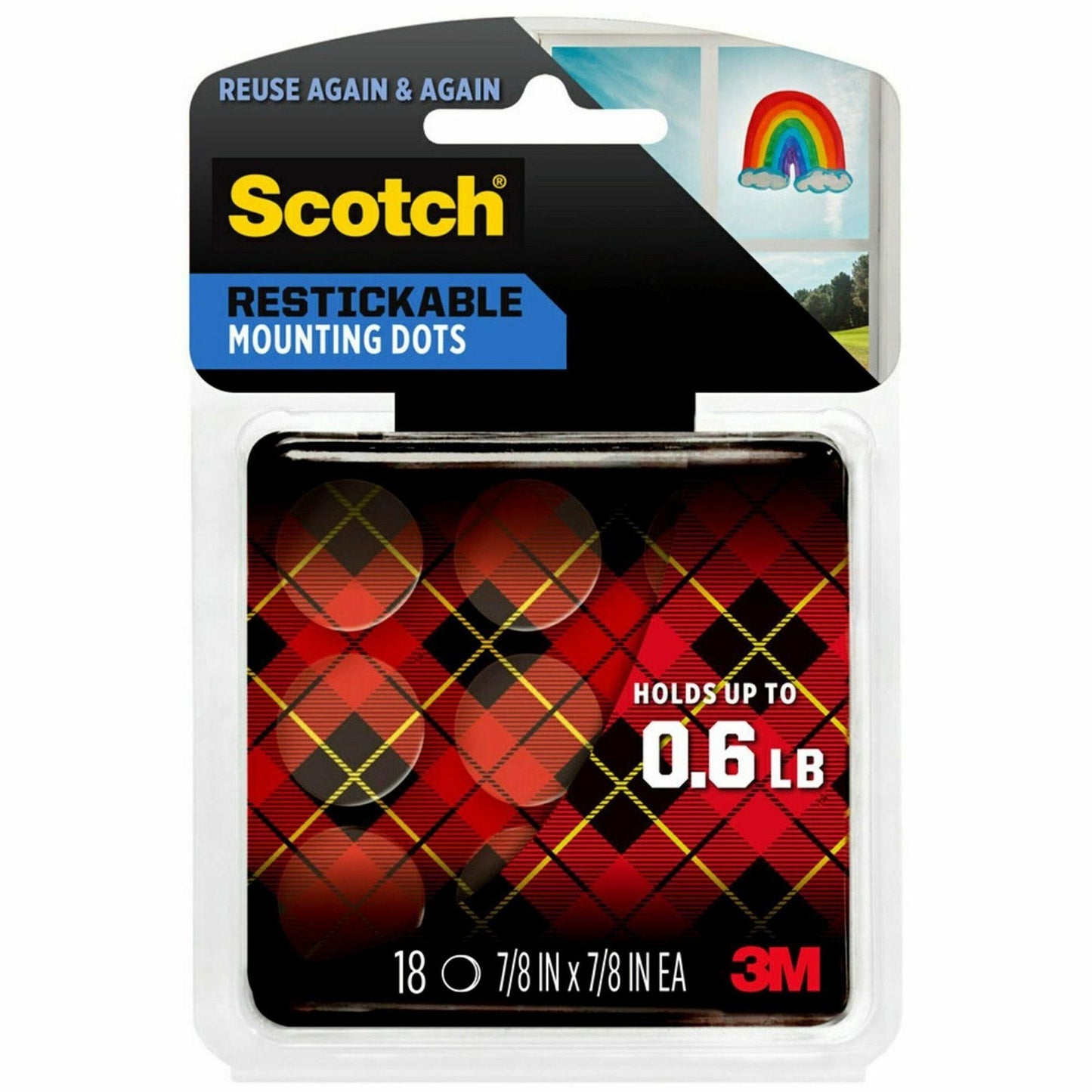 Scotch Restickable Dots Clear 7/8 in x 7/8 in 18 Dots/Pack