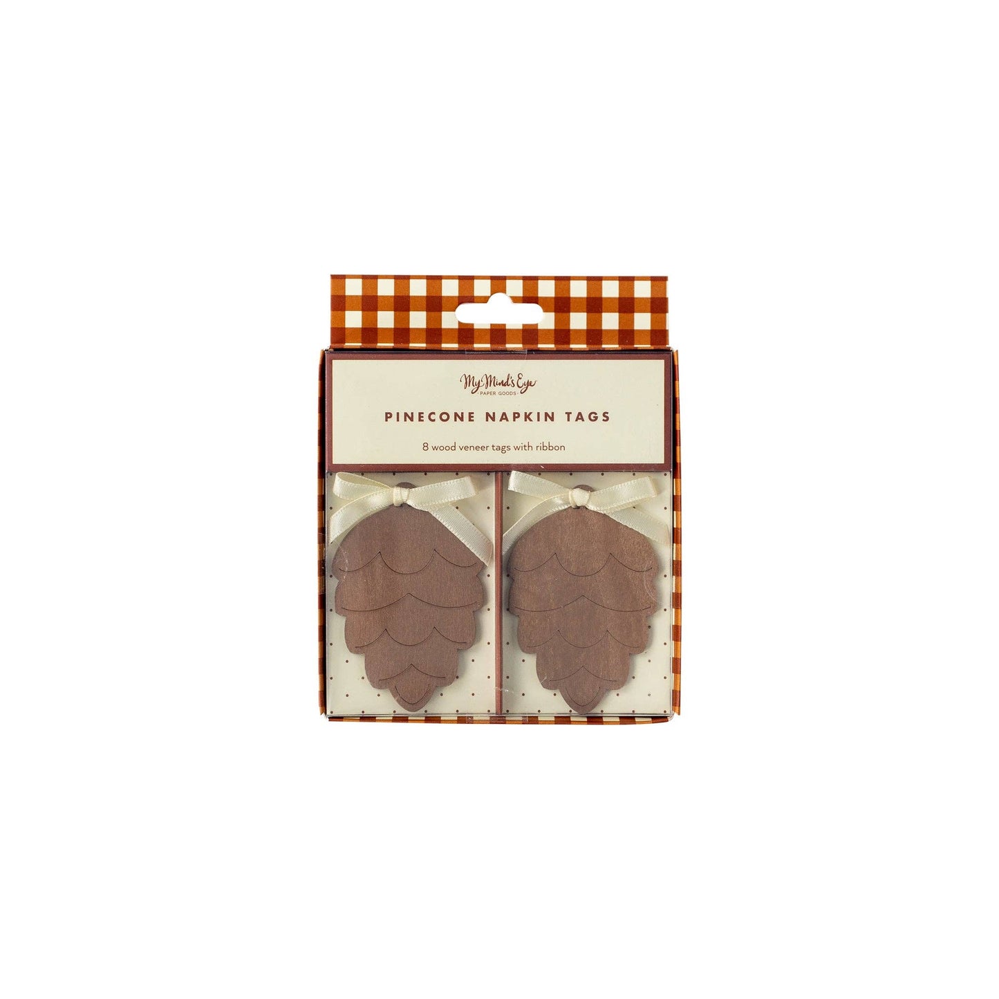 Harvest Wooden Pine Cone Napkin Tags 8ct