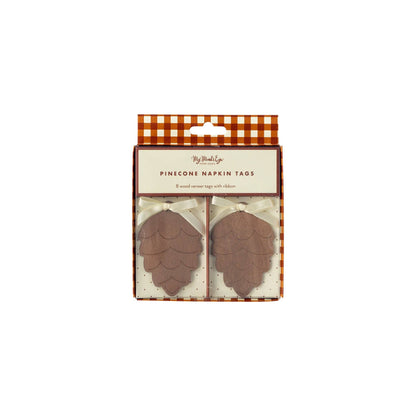 Harvest Wooden Pine Cone Napkin Tags 8ct