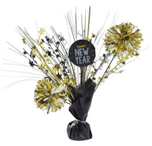 NYE Mini Tinsel Burst Centerpiece - Black, Silver, Gold