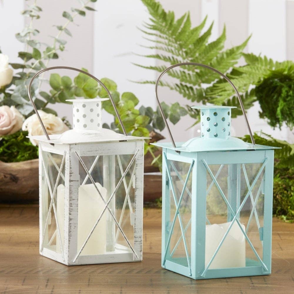 Luminous Blue Lantern Tea Light Holder - Medium