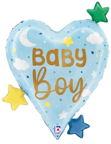 #536 Baby Boy Heart Stars 25in Balloon