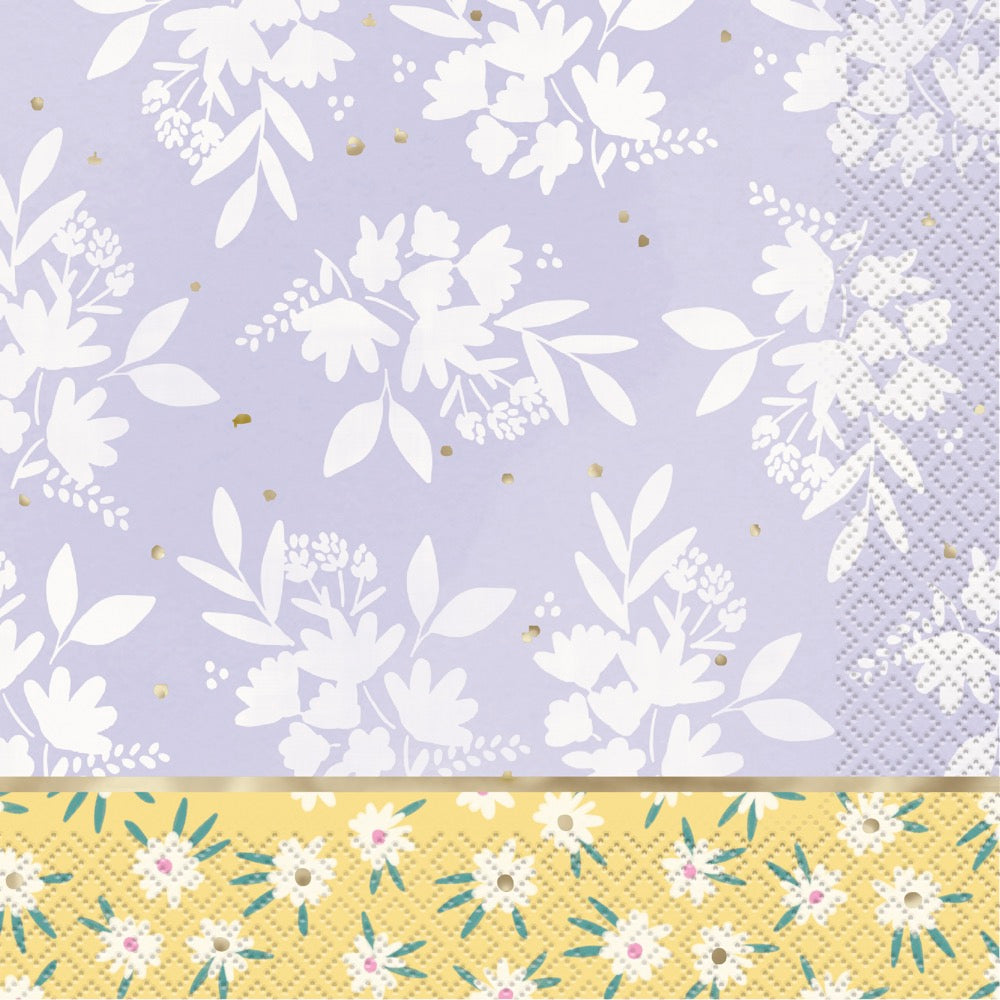 Spring Florals Blue & Yellow Lunch Napkins 16ct - Foil Stamping