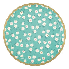 Spring Florals Mint Scalloped Edge 8.25in Dessert Plates 8ct - Foil Stamping