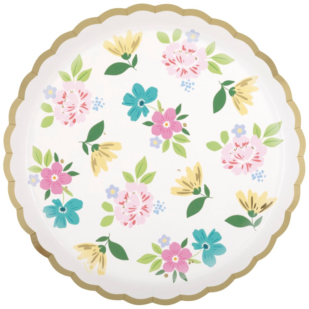 Spring Florals Scalloped Edge 10in Dinner Plates 8ct - Foil Stamping