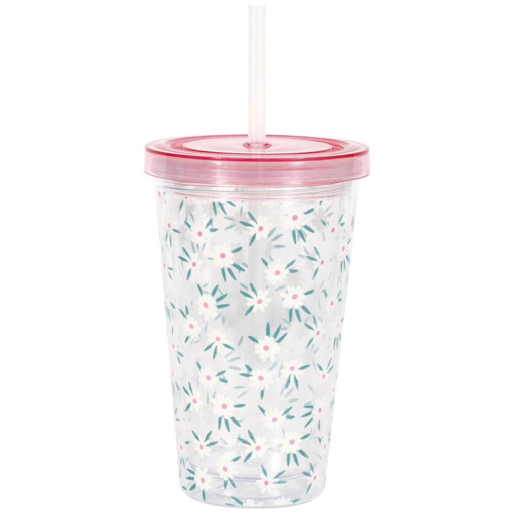Spring Florals 16oz Plastic Tumbler with Straw
