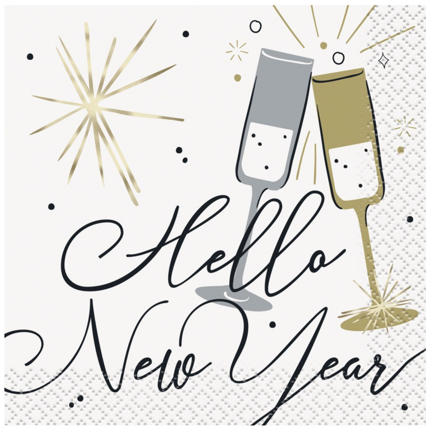Toasting New Years Hello New Year Foil Beverage Napkins 16ct