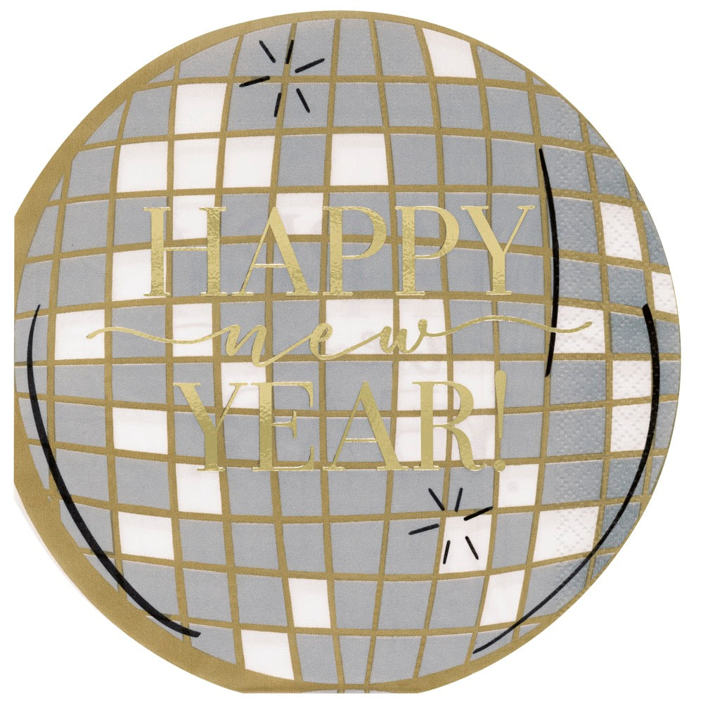 Toast to New Years Happy New Year Disco Ball Shaped Foil Napkins 16ct