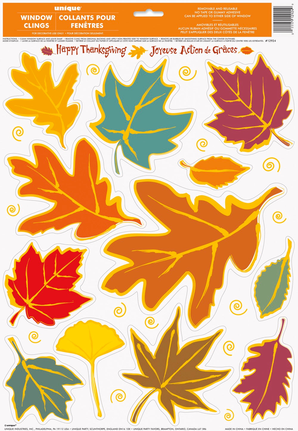 Falling Leaves Window Clings Sheets Assorted