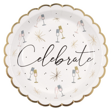 Toasting New Years Celebrate Scalloped Edge Round Foil 9in Dinner Plate 8ct