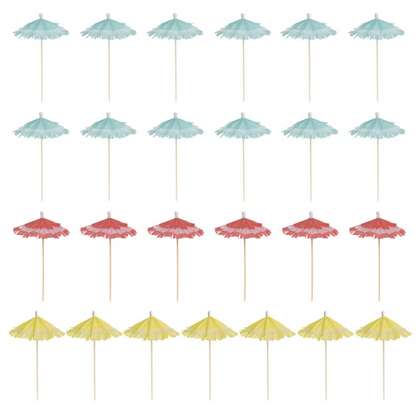 Assorted Fringed Paper and Birch Drink Umbrellas 25ct